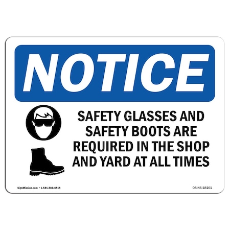 Signmission OSHA Sign, Glasses And Boots With Symbol, 18in X 12in Rigid Plastic, 18" W, 12" H, Landscape OS-NS-P-1218-L-18161